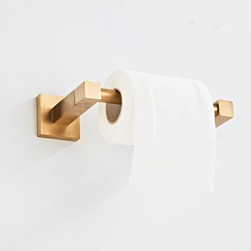 Brushed Gold Toilet Paper Holder Wall Mount, Bathroom Toilet Paper Holder for SUS 304 Stainless Steel, Double Post Pivoting Square Toilet Paper Roll Holder for Bathroom RV Paper Towels for TP - color: Square Brushed Gold
