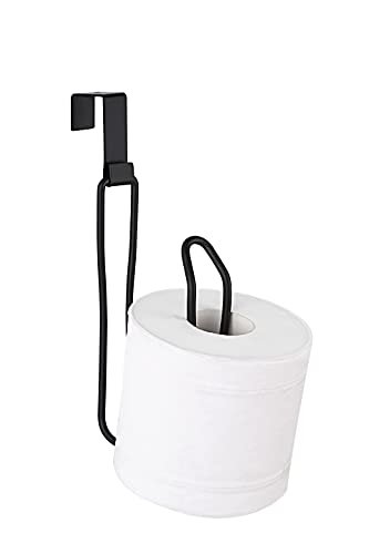 SunnyPoint Over The Tank Toilet Tissue Paper Roll Holder Dispenser and Reserve for Bathroom Storage and Organization - Metal, Hanging, Holds 1 Roll (Black) - color: Black