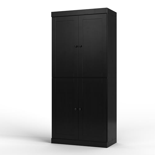 Palace Imports Solid Wood Tall Bathroom Pantry Cabinet with 4 Shaker Doors & Adjustable Shelves, Black - 100% Eco-Friendly, Renewable, Space-Saving Storage, 71.5" H x 32" W, Made in Brazil - color: Black