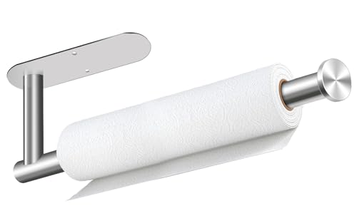 Paper Towel Holder, Self Adhesive or Drilling Paper Towel Holder Under Cabinet, Stainless Steel Paper Towel Holders Wall Mount for Kitchen, Bathroom, Sink, Pantry, Fridge (Sliver) - color: Sliver
