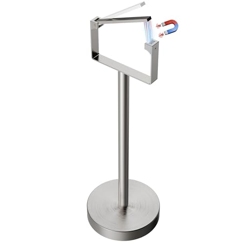 RUACQ Toilet Paper Holder Free Standing, Stainless Steel Toilet Paper Holder Stand with Weighted Base, Bathroom Toilet Paper Holder Free Standing, Floor Tissue Roll Holder (Brushed Nickel, 1Pack) - color: Brushed Nickel, size: Free Standing