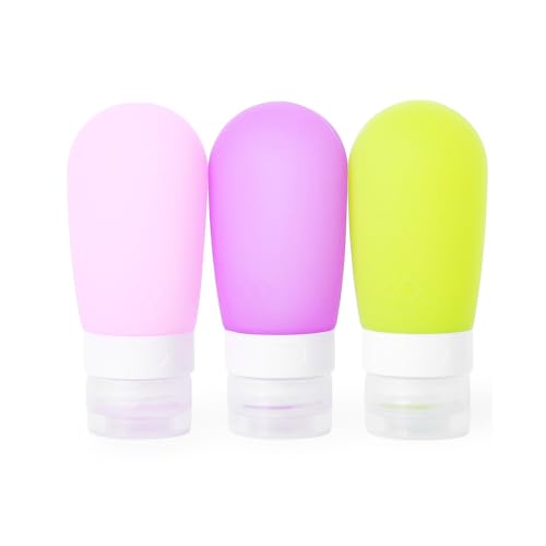 Mziart Travel Bottles for Toiletries, 2.7oz Silicone Travel Size Containers, 3 Pack TSA Approved Leak-Proof Reusable Squeezable Refillable Shampoo and Conditioner Bottles (Pink, Purple, Green) - size: 2.7 OZ