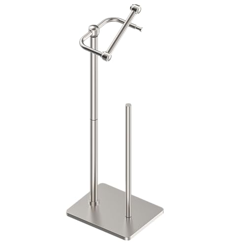 RUACQ Toilet Paper Holder Stand, Bathroom Toilet Paper roll Holder Free Standing with Storage for 4 Rolls, Post Pivoting Design, Stable Weighted Base, SUS304 Stainless Steel (Brushed Nickel) - color: Brushed Nickel, size: Free Standing with Storage