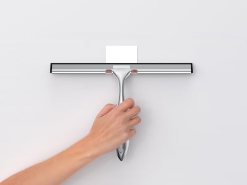 12'' Light Weight Stainless Steel Shower Squeegee for Glass Doors with 4 Pieces Set (1 Window Squeegee, 1 Door Hook and 2 Adhesive Hooks) Perfect Cleaning Tool for Car, Window, Bathroom Mirror