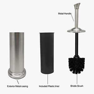 Stainless Steel Toilet Bowl Brush with Holder Metal Bathroom Cleaning Set Rustproof Hygienic Durable Modern Design - color: Satin Nickel
