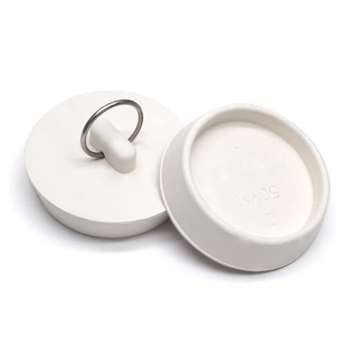 Bonsicoky Rubber Drain Stopper, 2 Pcs, 2 to 2-1/8 Inch, White | Bathtub Drain Plug, Hanging Ring, Kitchen and Bathroom - size: 2 Inch to 2-1/8 Inch