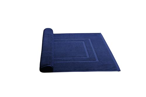 Feather & Stitch 2 Piece Towel Like Bath Mats (30x21 Inch) 100% Cotton Terry Bath Mats, Bathroom Shower Floor Mats [NOT A Bathroom Rug], Soft Absorbent Washable Mats - Navy Blue - color: Navy Blue