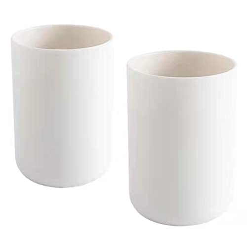 Japanese Toothbrush Cup, Bathroom Accessories Toothpaste Holder, Makeup Brush Cup Holder, Razor Holder for Bathroom Vanity top 2-Piece Set (White & White)