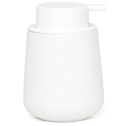 BosilunLife White Soap Dispenser - Ceramic Hand Dish Soap Dispenser for Bathroom 12ounce Refillable Liquid Hand Wash Dispenser for Essential Oil, Lotion Soap (Rubber Paint) - color: Rubber White