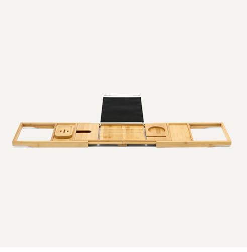 Amazon Basics Expandable Bamboo Bathtub Tray Caddy, 29.5-43 in, Spa Bath Organizer