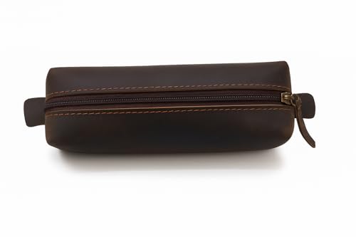 Genuine Leather Toiletry Bag for Men & Women – Travel Bathroom Organizer Kit, Makeup & Cosmetic Pouch, Compact Dopp Kit with Heavy-Duty Zipper, Handmade Dark Brown Travel Case