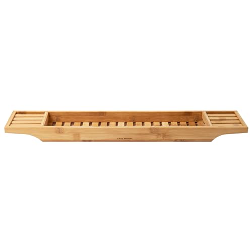 Mind Reader Bathtub Tray, Shower Organizer, Bathroom Accessory, Wood Tray, Rayon from Bamboo, 27.5" L x 5.75" Wx 1.75" H, Brown - style: Bathtub Tray