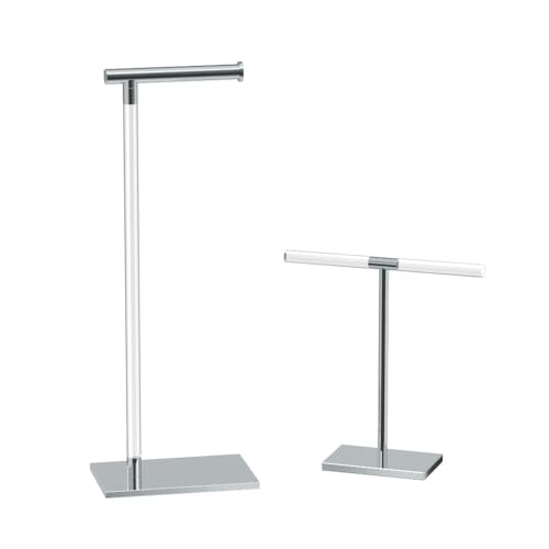 Modern Toilet Paper Holder and Vanity Towel Holder Set, Crystal Clear Acrylic/Chrome Freestanding Tissue Holder, Gatco Luxury Bathroom Housewarming Gift - color: Chrome/Acrylic