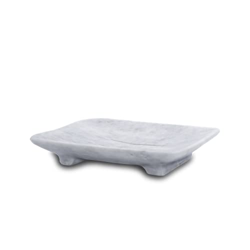 Luxury Handmade Cloudy White Marble Soap Dish Holder with Drain for Bathroom and Shower, Best Bath Products & Sponge Tray for Kitchen & Housewarming Gifts., Cloudy White, 4x5x0.75, (SD2021) - color: White