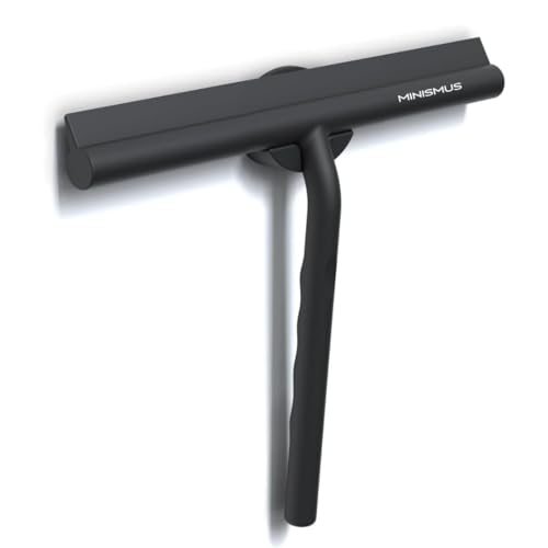Minismus Shower Squeegee with Magnetic Hook - Silicone Window Wiper with Adhesive Wall Mounted Hanger - Shower Squeegee for Glass Doors - Rubber Squeegee - Shower Glass Cleaner (8.25 inches, Black) - color: Black