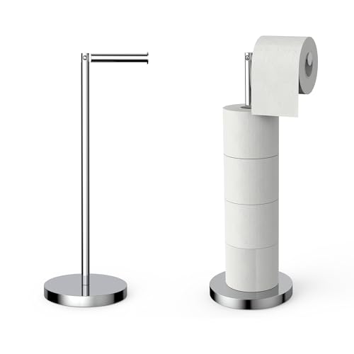 Free Standing Toilet Paper Rack, SUS304 180 Degree Rotatable Tissue Holder with Shelf, Polished Chrome Bathroom Storage Toilet Roll Stand - color: Polished Chrome