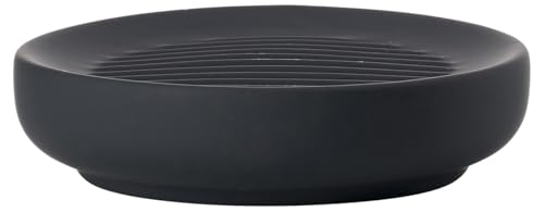 ZONE DENMARK Nova Porcelain Soap Dish with Sophisticated Simplicity Soft Touch Coating - Elevate Your Bathroom Décor, Practical Design, Style and Functionality- (Black) - color: Black, size: ∅12xh3cm