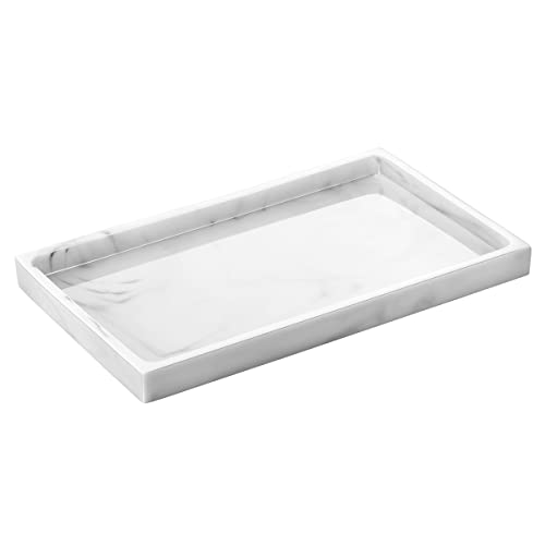 Emibele Bathroom Vanity Tray Countertop, 10" Rectangular Marble Resin Tray | Dresser Kitchen Sink Tray, for Jewelry Cosmetic Perfume Soap Candle, Lightweight Waterproof Tray, Medium, Marble White - color: Marble White, size: 10" x 6.1" x 0.8"
