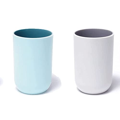 Unbreakable Reusable Drinking Cups Set of 2 Colors, Plastic Toothbrush Cup Tumblers 300 ml/10.5 oz, Dishwasher Safe (Light blue & Light gray) - color: Light blue & Light gray