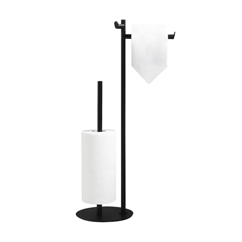BVL Toilet Paper Holder Stand, Matte Black with Extra Heavy Base, Holds 5 Rolls, Waterproof Pad, Minimalist Design, 304 Stainless Steel, Rustproof & Space-Saving with Hook - color: Black