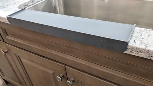 SiliProducts SiliSink XL Silicone Edge Guard for Kitchen Sink - Fits 3.75” - 4” Wide - The Original Silicone Sink Edge Protector with Sponge Caddy - Splash Guard, 20” Gray - color: Gray, size: 4in x 20in