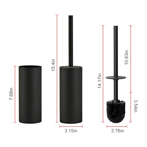 Toilet Brush and Holder Set, NEWRAIN 304 Stainless Steel Toilet Brush with Long Brush Handle, Matte Black Toilet Scrubber and Covered Holder, Round Design Sturdy and Space Saving, Covered Brush - color: Matte Black