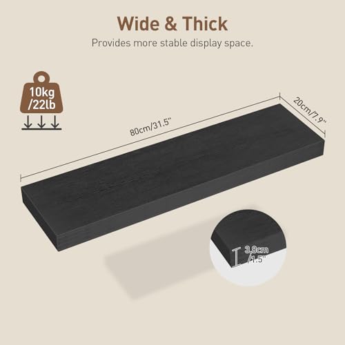 RALGEND Floating Shelves for Wall, 1.5" Thick Wall Shelf Set of 3 with Invisible Brackets, L31.5 x W7.9 Hanging Book Shelves Farmhouse Home Decor for Bathroom, Living Room, Bedroom, Black 8301BJP3BK - color: Black, size: 31.5 Inches