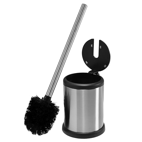 Bath Bliss Toilet Brush and Holder | Self Closing Lid | 360 Degree Brush Head | Bathroom Cleaning | Compact Size | Storage and Organization | Stainless Steel - color: Srainless Steel, size: 1 Pack