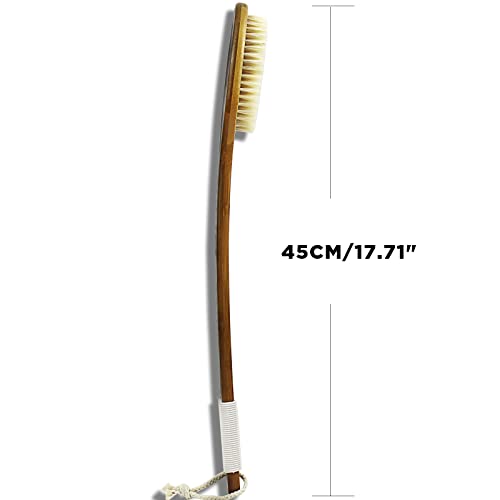ICANdOIT-17.71Inch Natural Boar Bristles Anti-Slip Long Handle Bath Brush,Bent Handle Shower Scrubber for Exfoliating,Shower Back Brush,Exfoliation Set with Pumice Stone(2 Pack) - size: 17.71"Boar Bristles Back Brush+ Pumice-4Pack
