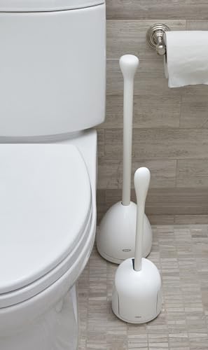 OXO Good Grips Compact Toilet Brush & Canister, Toilet Bowl Brush and Holder with Automatic Canister Door, Bathroom and Small Spaces Cleaning Supplies Essential - color: White, size: 1 Count (Pack of 1)