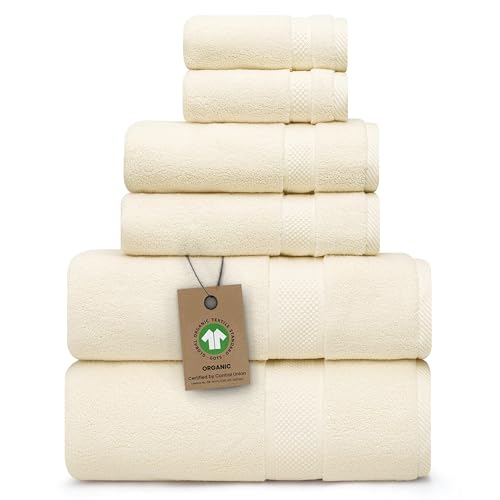 Alusa Home 100% Organic Zero-Twist Cotton Towels - GOTS Certified Luxury Bath Towels - Ultra Soft & Plush 700GSM Long-Staple Cotton - 6 Piece Towel Set (Papyrus) - color: Papyrus, size: 6pc Towel Set