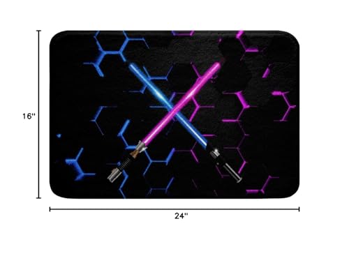 Castle Fairy 3D Purple Blue Light Up Sword Non Slip Bath Mat Kids Boys Honeycomb Bathroom Rug Girls Men Abstract Hexagon Shaggy Absorbent Floor Mat Modern Cool Black Bath Indoor Doormat Decor,16"x24" - color: Lightsaber 02, size: 16" x 24"