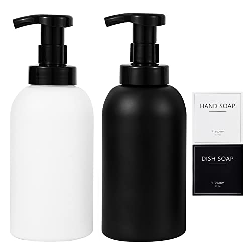 Foaming Hand Soap Dispenser Glass Jar Foam Dish Soap Dispenser for Bathroom and Kitchen Sink, Liquid Pump Bottle for Shampoo, Body Wash, Hand Soap, Black + White, 2 Pack - color: Black + White