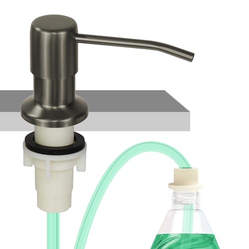 Soap Dispenser for Kitchen Sink, Built in Sink Soap Dispenser, Countertop Soap Dispenser Pump with 47" Extension Tube kit, No Need to Fill Little Bottle Again, Gray - color: Gray
