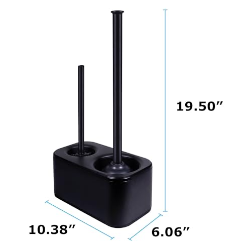 Blue Donuts Toilet Brush and Plunger Set with Holder, Sleek Minimalist Modern Black Bathroom Accessories Toilet Plunger and Toilet Bowl Brush Combo - color: Black