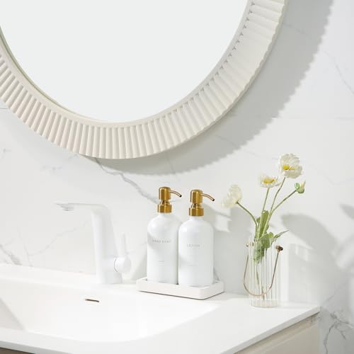 Prus Waso Gold Soap Dispenser Bathroom Set, Hand and Lotion Dispenser with Stainless Steel Pump, Perfect for Modern Bathroom Decor. (Gold) - color: Gold Pump & White Bottle