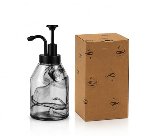 Glass Soap Dispenser – 12.5 Oz, 3D Black Smoke Pattern Thick Glass Bottle with Rust-Free ABS Pump, Smooth Action Hand Soap Dispenser for Kitchen Bathroom Countertop, Liquid Dish Soap, Lotion (Black) - color: Black-01
