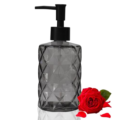 Glass Soap Dispenser with Black Plastic Pump, 12oz Refillable Liquid Hand Soap Dispenser, Crystal Lotion Bottle for Modern Home Decor, Bathroom, Kitchen Countertop, Hotel - color: Dark Gray
