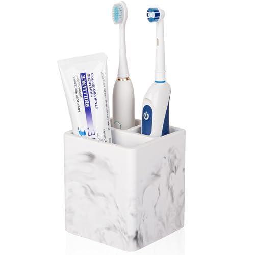 Diatomite Toothbrush Holders Tooth Brush Organizer - Marble White | Water-Absorbent Material, 3 Slots for Electric Toothbrush and Toothpaste, for Bathroom Countertop, Shower, Vanity - color: Marble White