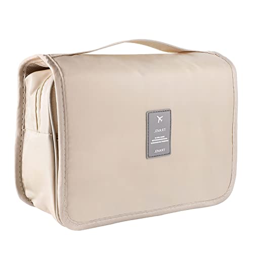 Pengxiaomei Toiletry Bag for Women, Waterproof Hanging Cosmetic Bag Portable Travel Makeup Pouch Multifunction Handle Bathroom Bag for Teen Girl Summer Camp (Beige) - color: Beige