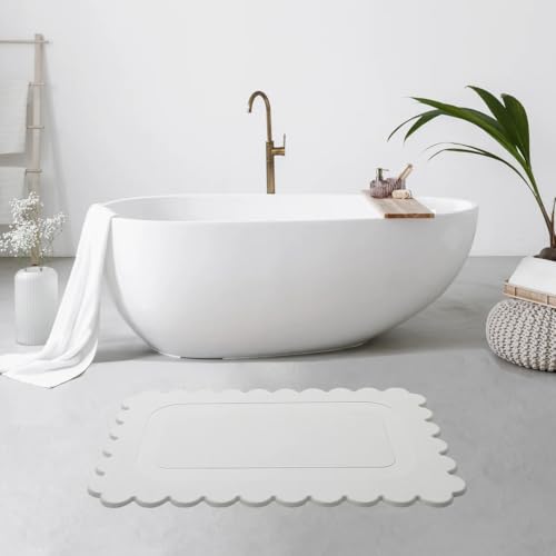 J&V TEXTILES Stone Bath Mat Diatomaceous Earth Shower Mat Non-Slip Super Absorbent Diatomite Stone Mats for Bathroom Floor Quick-Drying Easy to Clean (24''*15'' Grey) (Scallop Stone) - color: Scallop Stone