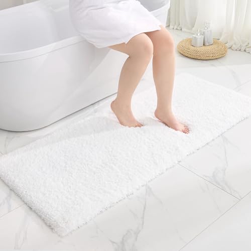 Disolla White Bathrom Runner Rug 24x59 - Large Soft Plush Bath Mat, Thick Long Non-Slip Shaggy Floor Mat, Ultra-Absorbent for Master Bathroom Bedroom - color: White, size: 2' x 4'11" (24''x59'' Bathroom Rug)