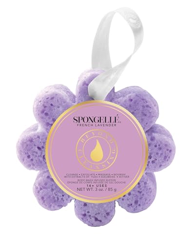 Spongellé French Lavender Wild Flower Bath Sponge | Built-in Body Wash & Body Scrubber, Shower Loofah Sponge for Women | 14+ uses - size: 1 Count (Pack of 1)