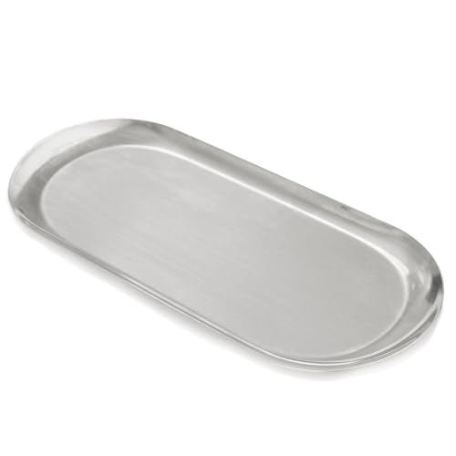12inch Large Decorative Tray, Thicken Stainless Steel Bathroom Vanity Tray for Dresser Counter, Oval Jewelry Perfume Cosmetics Trays Organizer (Silver) - color: Silver