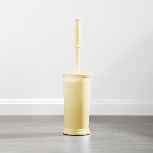 mDesign Toilet Bowl Brush and Holder - Covered Bathroom Brush - Standing Scrubber in Modern Holder - Space Saving, Deep Cleaning for Toilet - Hyde Collection - Light Yellow - color: Light Yellow
