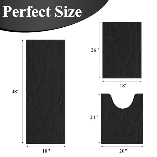 Bsmathom Bathroom Rugs Sets 3 Piece, Soft Non Slip Microfiber Bath Mat and U-Shaped Contour Toilet Rug, Machine Washable Absorbent Shaggy Bathroom Set, Black - color: Black