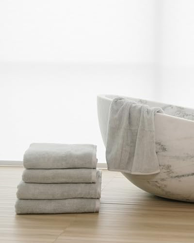Cozy Earth Ribbed Bath Sheet Set - 60% Cotton 40% Viscose from Bamboo Bath Sheets - Soft & Absorbent Textured Ribbed Pattern - 2 Pack Light Grey - color: Light Grey, size: Bath Sheet
