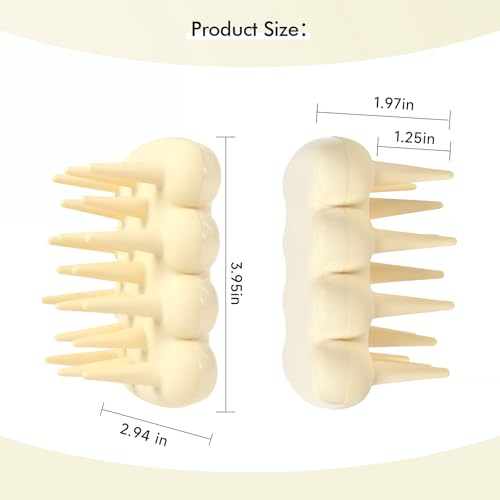Silicone Shampoo Brush & Scalp Massager for Dry, Itchy & Dandruff Relief - Ergonomic Scrubber for Deep Hair Washing - Cream White - color: Light Yellow