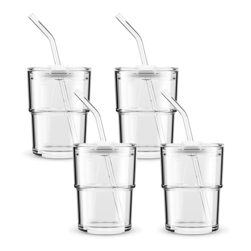 BLUEPOLAR 13 oz Tumbler Water Glass, Water Bottle with Straw and Dustproof Lid, Coffee Ice Cup Double Wall Insulated Glass Cup (White-4pack) - color: White-4pack