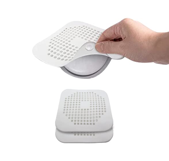 Gadgetime USA 2 Pack (White) Drain Hair Catcher -Silicone Square Drain Cover, Shower Suction Hair Stopper, Easy to Install for Kitchen, Bathtub, Sink & Laundry